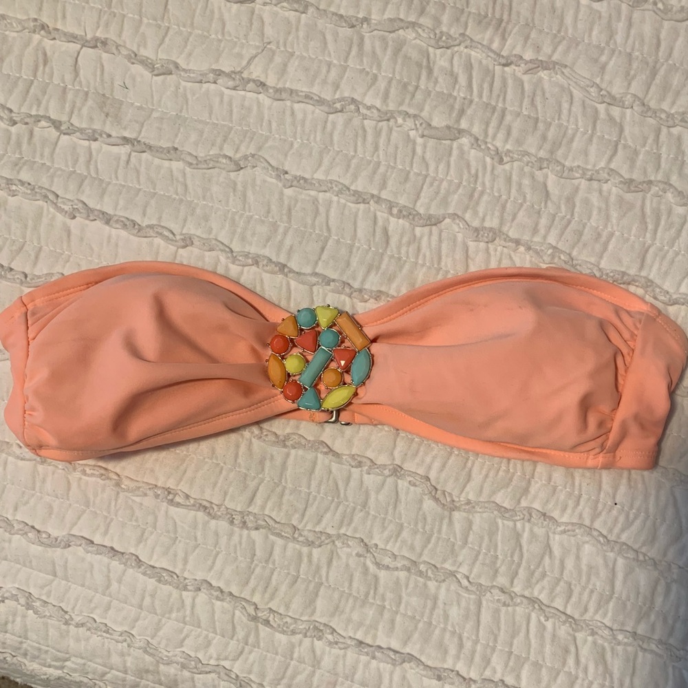 XHILARATION peach bandeau bikini top